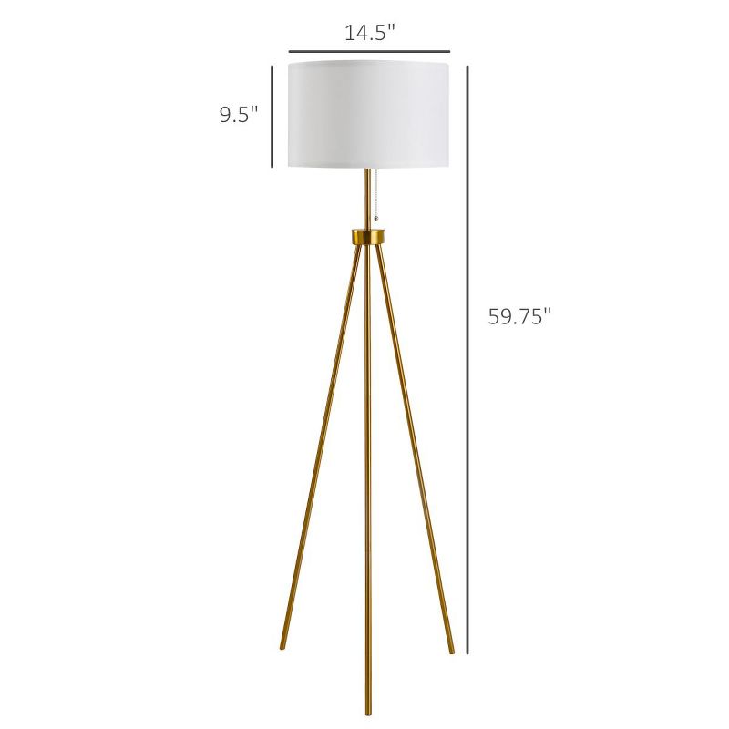 59.75" Gold Floor Lamps For Living Room Steel Tripod Floor Lamp Floor Lamps With White Fabric Shade 14.5 Mid-Century Modern-The Pop Home, 3 of 8
