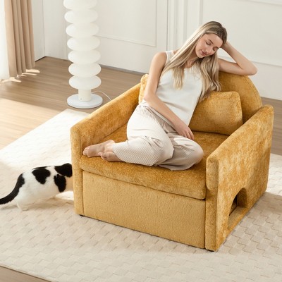 Aukfa Chenille Cat Couch w/ Pet Tunnel – Removable Cushion & Free Toy  High-Density Foam, Washable Cover – Cat-Friendly Furniture for Living Room