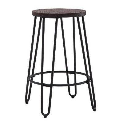 24" Quinn Counter Height Barstool Black - Ace Bayou: Modern Industrial, Steel Base, Round Wood Seat