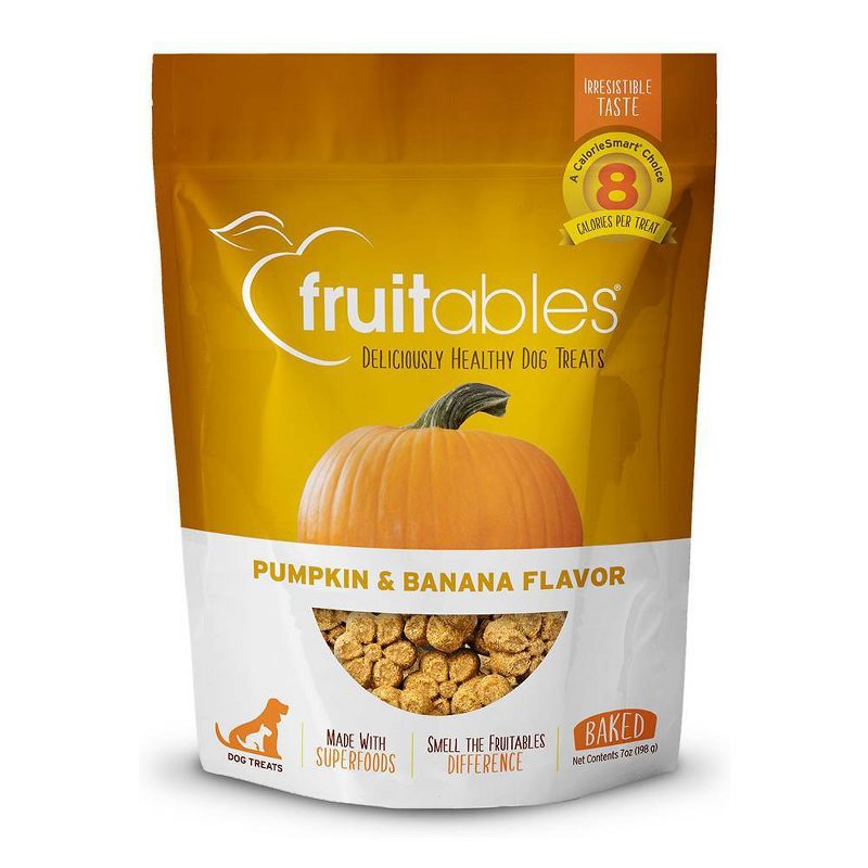 Fruitables Baked Pumpkin and Banana Flavor Healthy Low Calorie Dog Treats - 7oz, 1 of 9