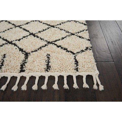 Handmade Moroccan Diamond Shag Runner Rug in Black, 26"x8"