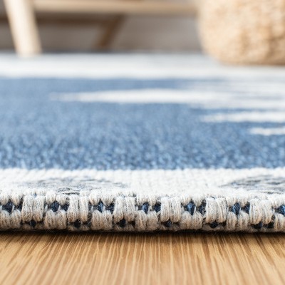 Augustine Blue and White Flat Woven Square Rug