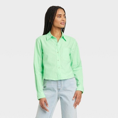 Women's Long Sleeve Collared Button-down Shirt - Universal Thread™ Light  Green M : Target