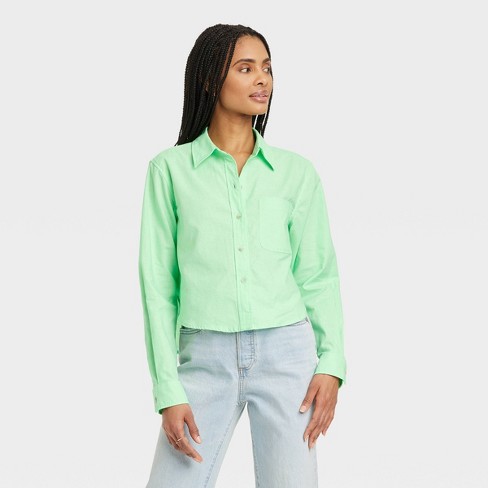 Women's Long Sleeve Collared Button-Down Shirt - Universal Thread™ Green XL