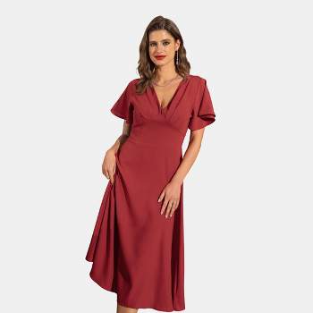 Women's Red V-Neck Maxi Dress - Cupshe