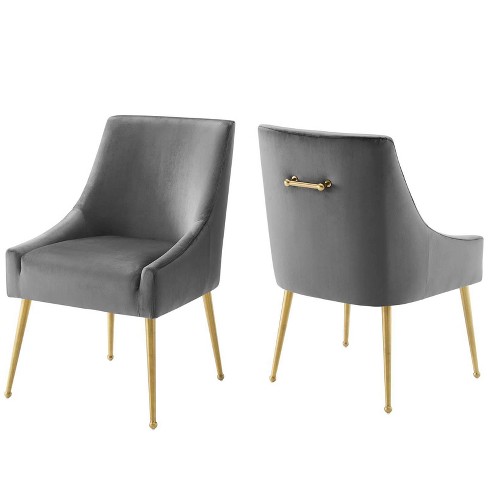 Set Of 2 Discern Upholstered Performance Velvet Dining Chairs Gray