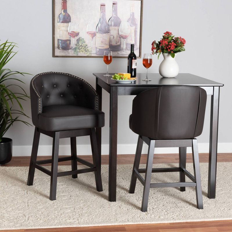 2pc Theron Faux Leather and Wood Swivel Counter Stool Set - Baxton Studio, 4 of 11