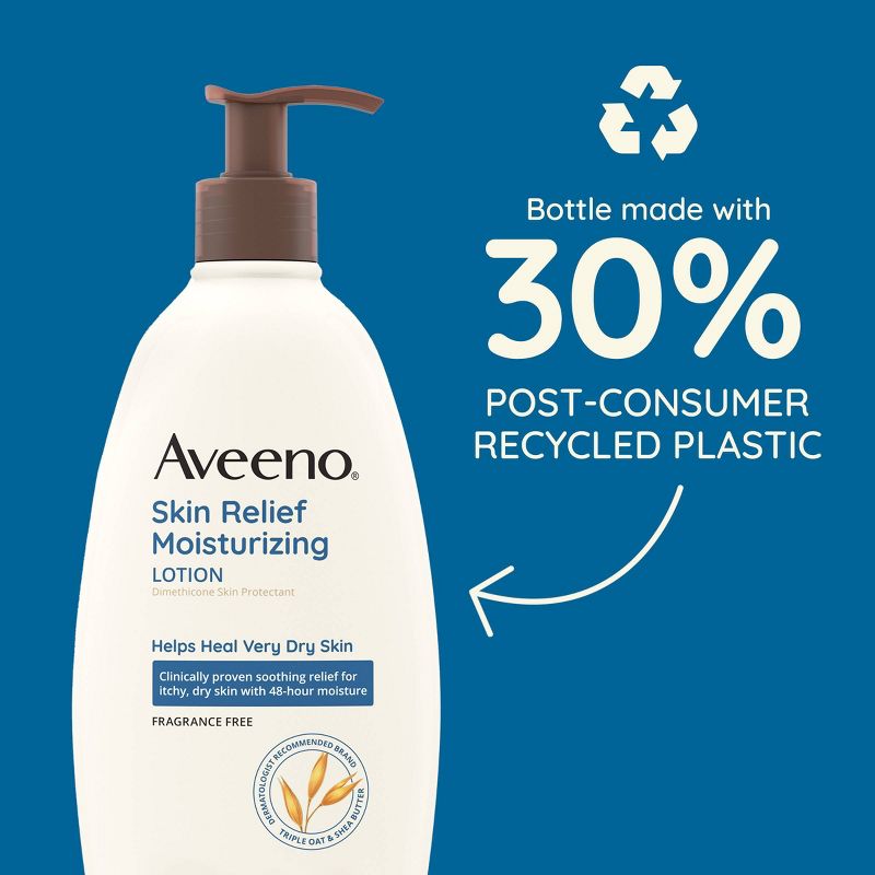 Aveeno Skin Relief Moisturizing Body Lotion with Oat and Shea Butter for Dry Skin, Fragrance Free, 6 of 16