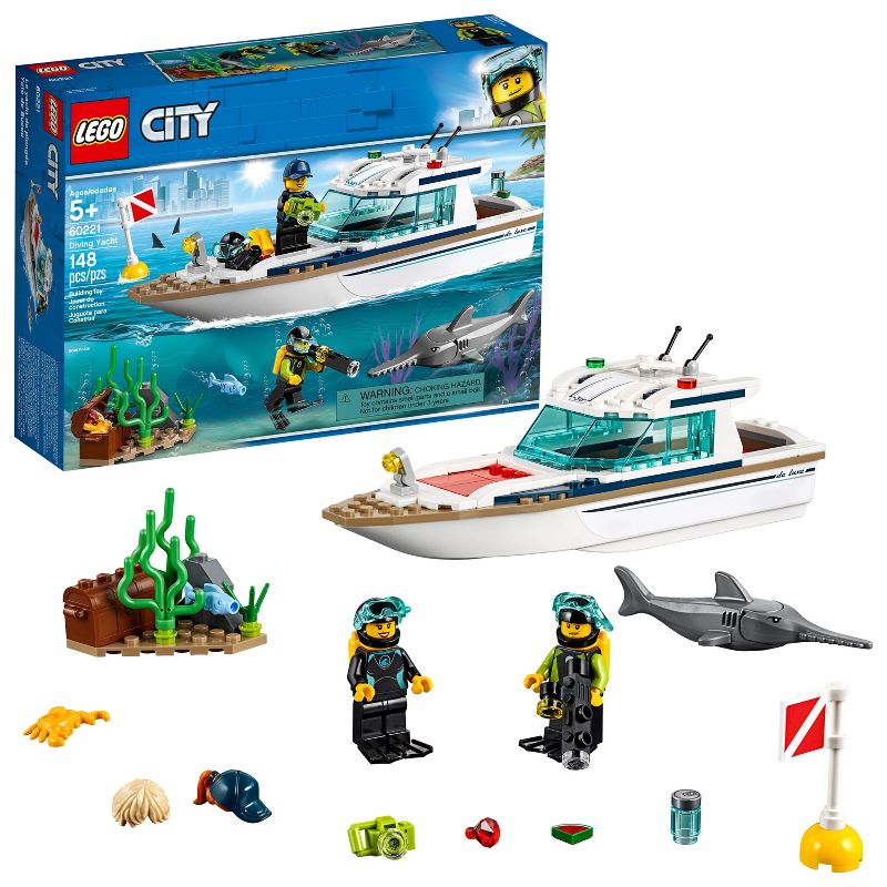 LEGO City Great Vehicles Diving Yacht Ship Building Toy and Diving Minifigures 60221, 1 of 9