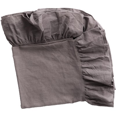 Deerlux 60" x 60" Gray Linen Tablecloth with Ruffle Trim