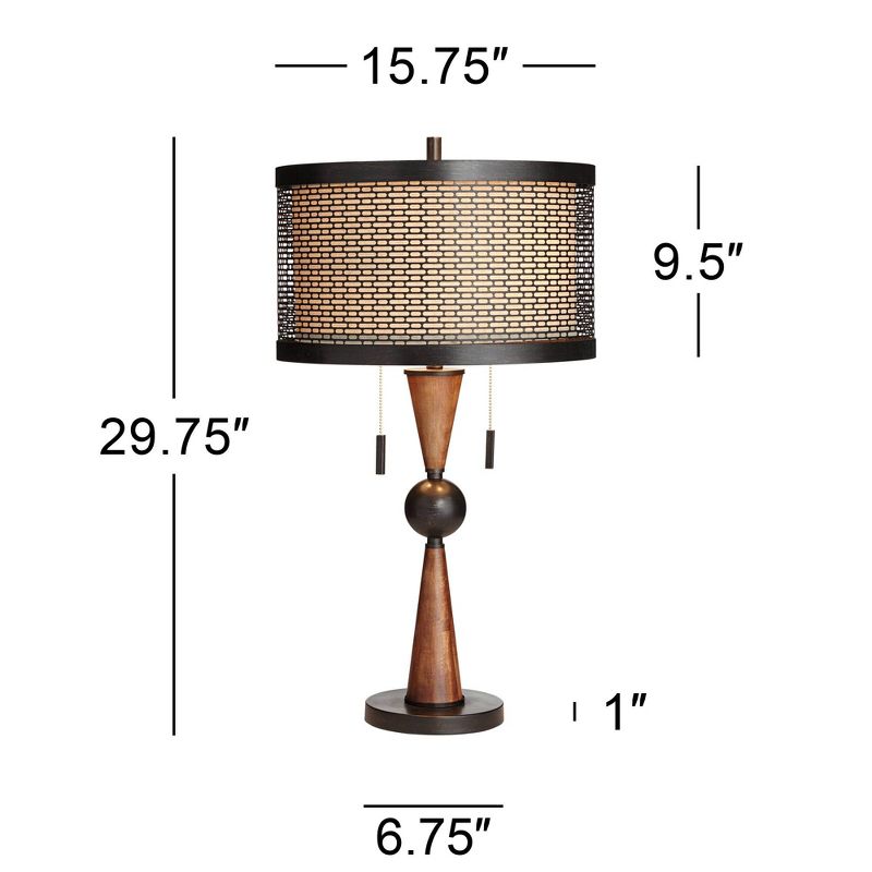 Franklin Iron Works Hunter Rustic Farmhouse Table Lamp with Table Top Dimmer 29 3/4" Tall Bronze Cherry Wood Metal Double Drum Shades for Bedroom Kids, 4 of 7