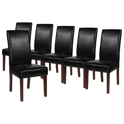 Black leather parsons store dining chairs