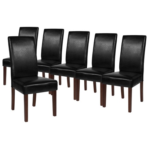 Black leather deals dining room chairs