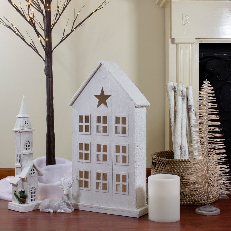 Northlight 30" Snow-Covered Rustic White Wooden House Christmas Tabletop, 2 of 7