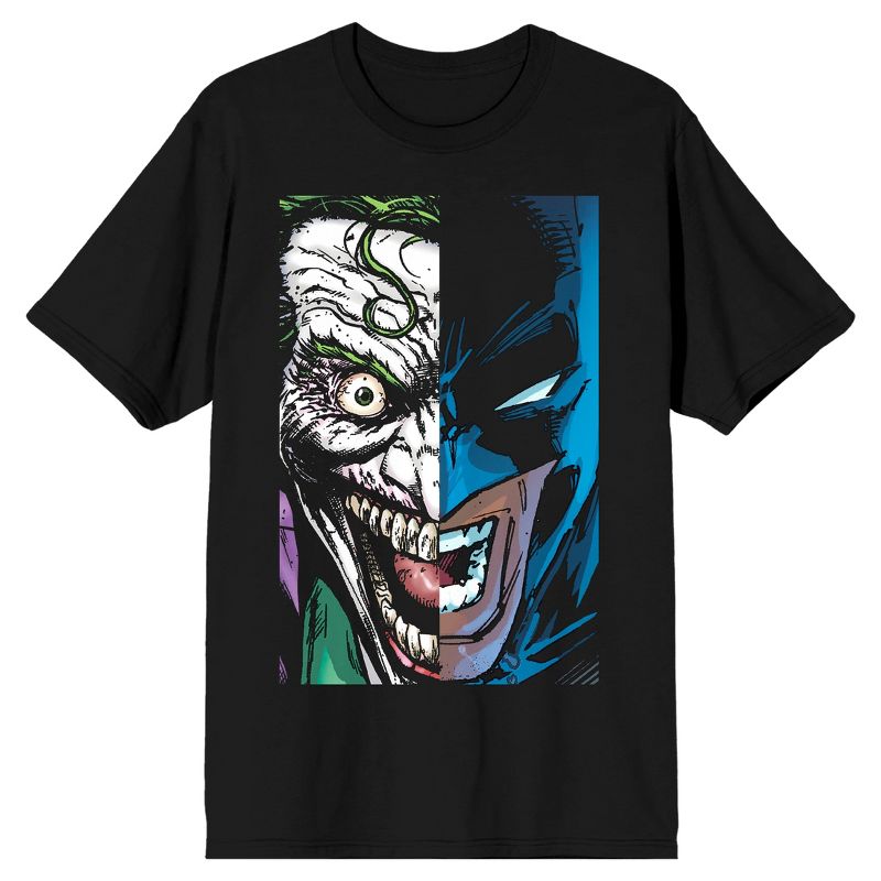 Batman Joker Batman Split Image Men's Black T-shirt, 1 of 2