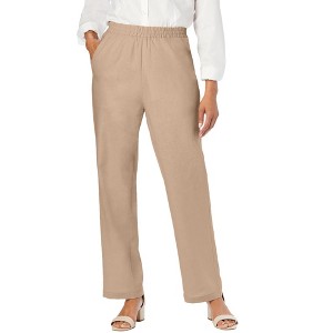 Jessica London Women's Plus Size Lightweight Linen-Blend Straight-Leg Pants - 1 of 4