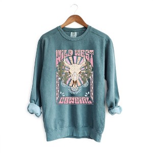 Simply Sage Market Women's Garment Dyed Graphic Sweatshirt Wild West Cowgirl - 1 of 3