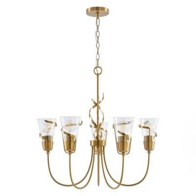 Parrot Uncle 26" Gold Modern 5-Light Chandeliers Height-adjustable