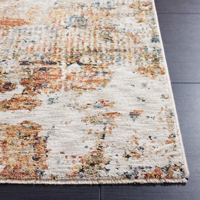 Rust and Blue Hand-Knotted Synthetic Area Rug