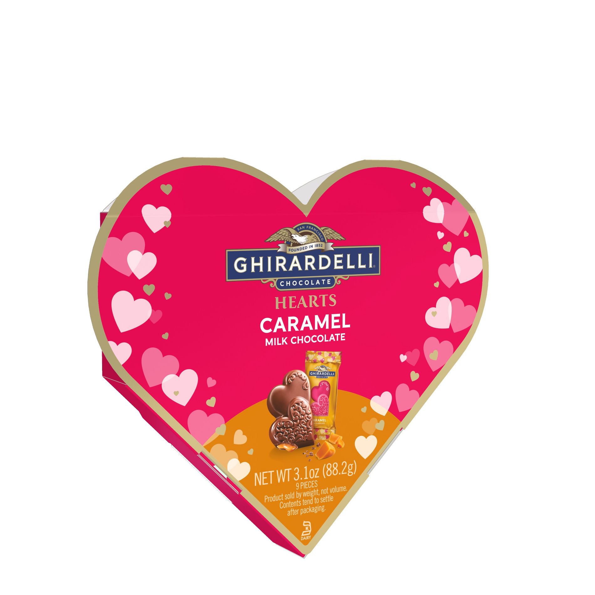 Ghirardelli Valentine's Caramel Milk Chocolate Hearts Box Candy - 3.1oz