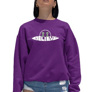 LA Pop Art Believe UFO - Women's Word Art Crewneck Sweatshirt - 1 of 4