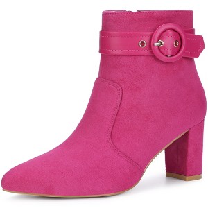 Perphy Women's Buckle Strap Pointy Toe Block Heel Ankle Boots - 1 of 3