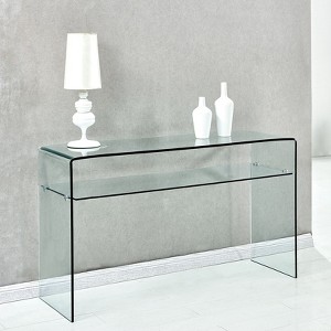 Lirago Tempered Clear Glass Console Table-Rounded Edge Sofa Table for Living Room Office & Home Office 13.7"D * 43.3"L * 29.5"H - 1 of 4