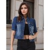 INSPIRE CHIC Women's Casual Short Puff Sleeves Button-Down Jean Denim Jacket - 3 of 4