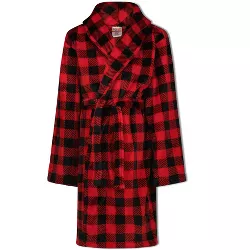 Sleep On It Boys Red Buffalo Plaid Plush Fleece Shawl Collar Robe with Matching Slippers - RED, Size: L 12/14