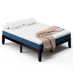 Costway Queen Size Wood Bed Frame & 10" Foam Mattress Set CertiPUR-US Certified Natural/Espresso - 1 of 4