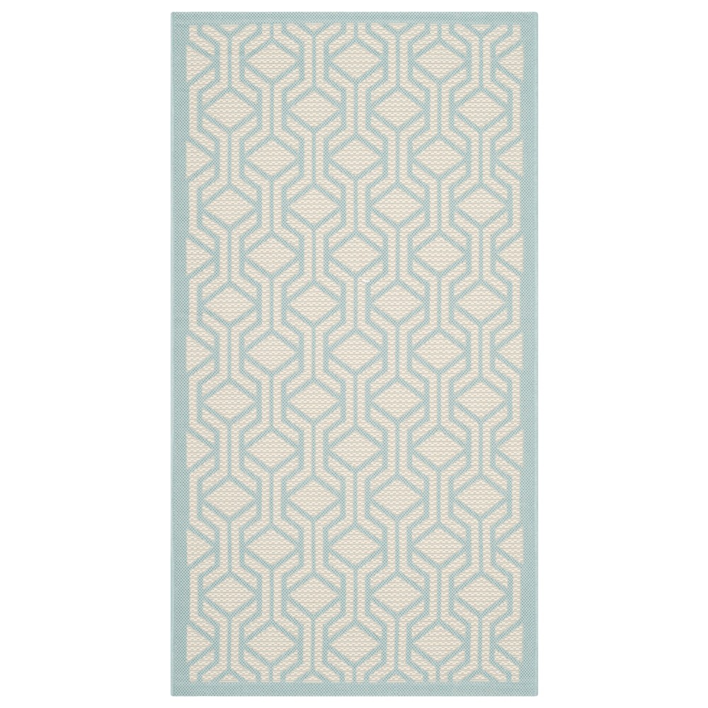 2'7inX5' Rectangle Serena Outdoor Patio Rug Beige/Aqua - Safavieh