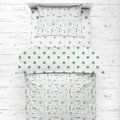 Bacati - Soccerball Green/Gray Muslin 4 pc Toddler Bedding Set