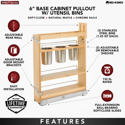 Rev-A-Shelf 5" Natural Wood Pull-Out Cabinet Organizer with Stainless Steel Bins