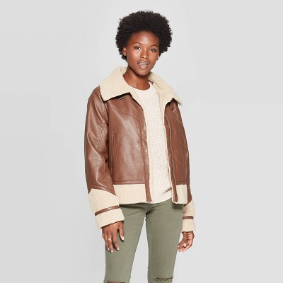 Women's sherpa hot sale moto jacket