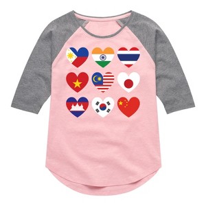 Girls' - Instant Message - AAPI Heart Flags Shirt Tail Raglan Graphic T-shirt - 1 of 4