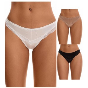 INSPIRE CHIC Women's Satin Silky Hipster Low Waisted Lace Trimmed Briefs 3 Packs - 1 of 4
