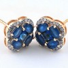 Pompeii3 2 1/4Ct Blue Sapphire & Diamond Halo Studs Lab Created Yellow Gold 10.5mm Earrings - 3 of 4