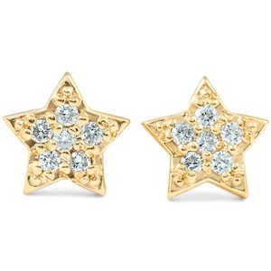 Pompeii3 14K Yellow Gold Diamond Pave Petite Star Studs Dainty High Polished 6.5MM - 1 of 4