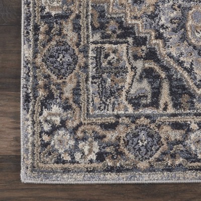 Rectangular Blue and Beige Synthetic Easy Care Area Rug
