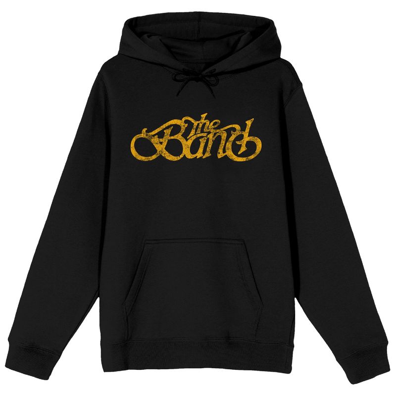 The Band Yellow Distressed Logo Men's Black Hoodie, 1 of 3