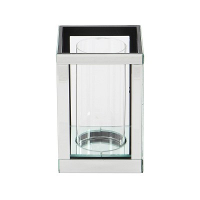 10" Silver Mirrored Glass Hurricane Candle Holder