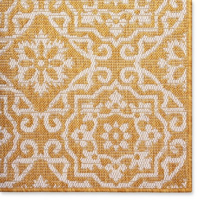 Bohemian Bliss Yellow and White Geometric 8' x 10' Outdoor Rug