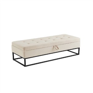 XINGHANZHENXUAN Velvet Storage Bench with Metal Bas, Multifunctional Ottoman for Living Room & Entryway - 1 of 4