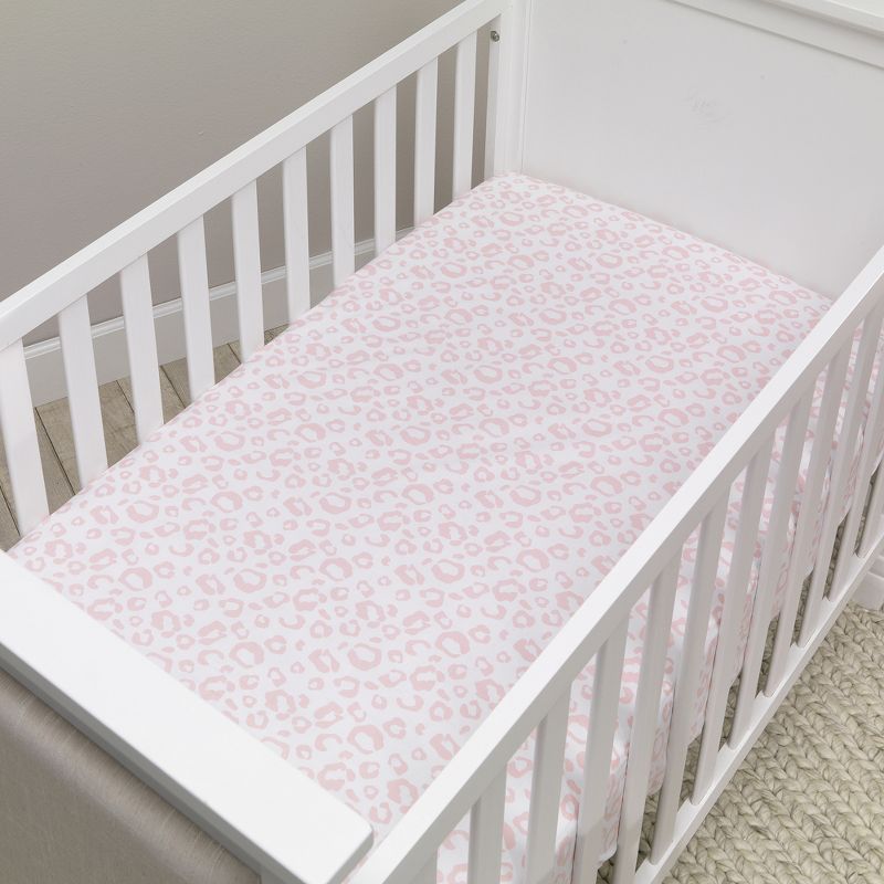 Lambs & Ivy Signature Pink/White Leopard Organic Cotton Fitted Crib Sheet, 3 of 7