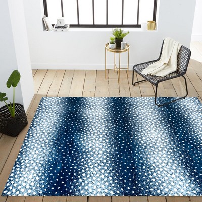 Navy and Cream Abstract Washable 8' x 10' Area Rug