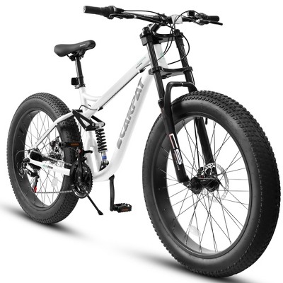 YONWAY 26 inch Mountain Bike,Full-Suspension 21 Speeds Drivetrain with Disc-Brake MTB Bicycle, 26*4" Fat tire Bike for Men, White