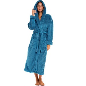 ADR Women's Robe, Plush Fleece Women's Bathrobe with Hood, Long Fluffy Fuzzy Bath Robe Pink Purple Plus Size - 1 of 4