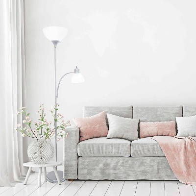 Adjustable White and Silver Metal Floor Lamp with Lampshade