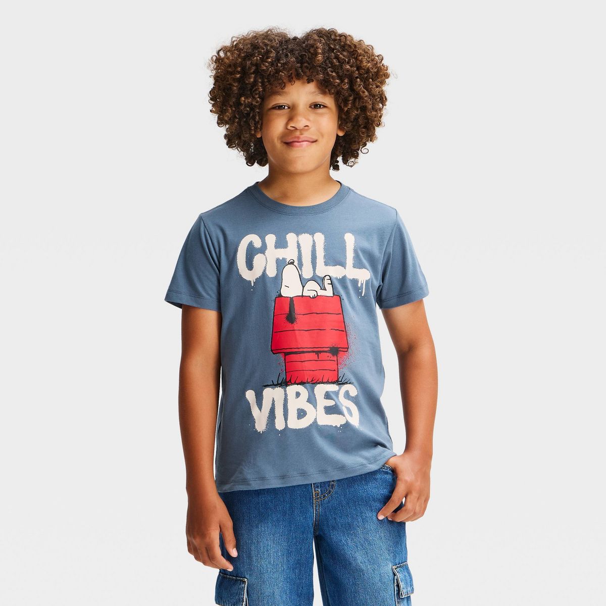 Boys' Peanuts Snoopy "Chill Vibes" Short Sleeve Graphic T-Shirt - Blue