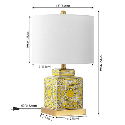 Catherine 22" Yellow and White Ceramic Ginger Jar Table Lamp